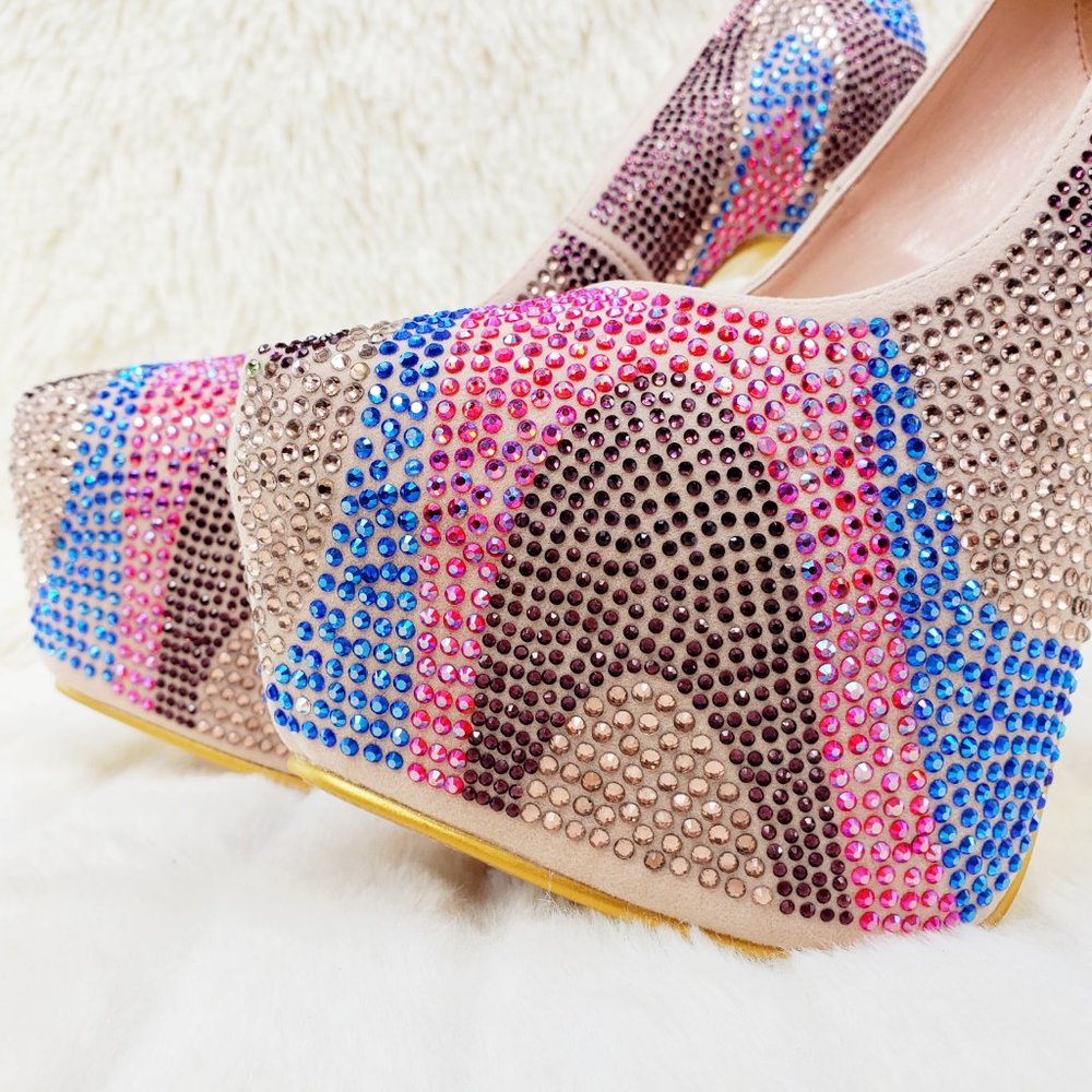 Nude Multi Rhinestone High Heel Platform Pumps - Picture 13 of 13